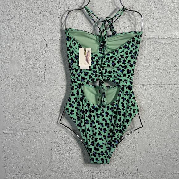 Jessica Simpson Wild Thing Ruched Keyhole Front 1Piece Swimsuit, Leopard Medium - Picture 4 of 10